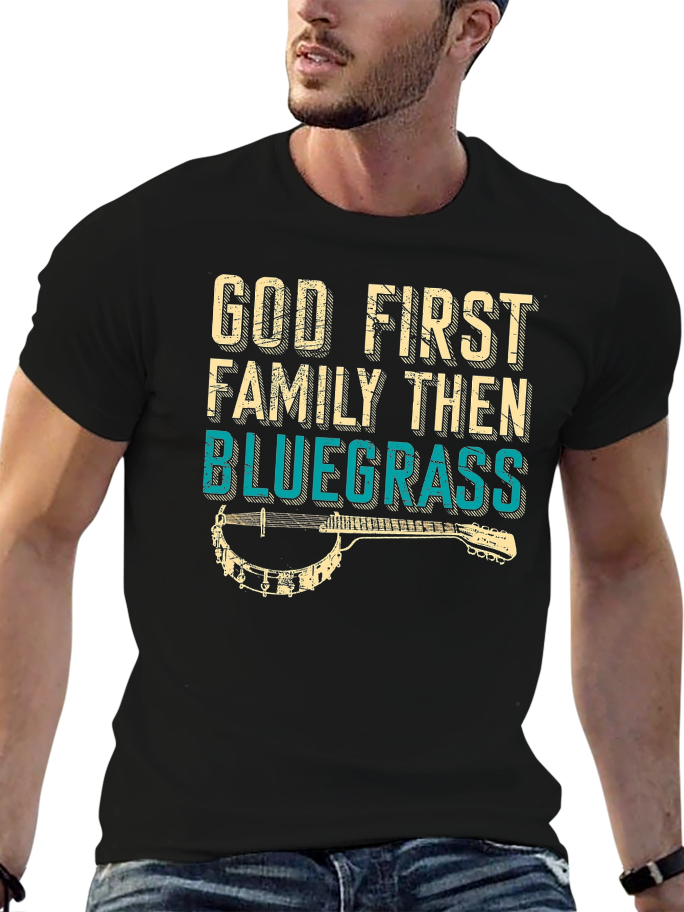 Black God First Family Then Bluegrass T-Shirt view 6