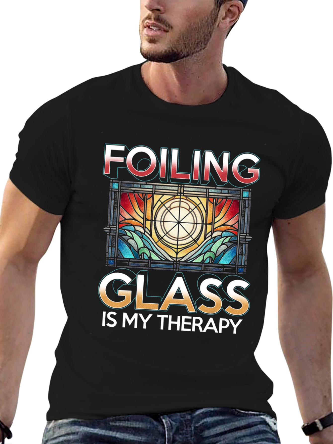 Black Foiling Glass Is My Therapy T-Shirt view 6