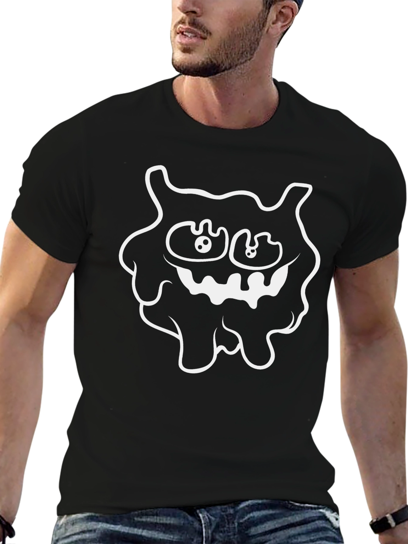 Black Funny Cartoon Monster Graphic Tee - Black view 6