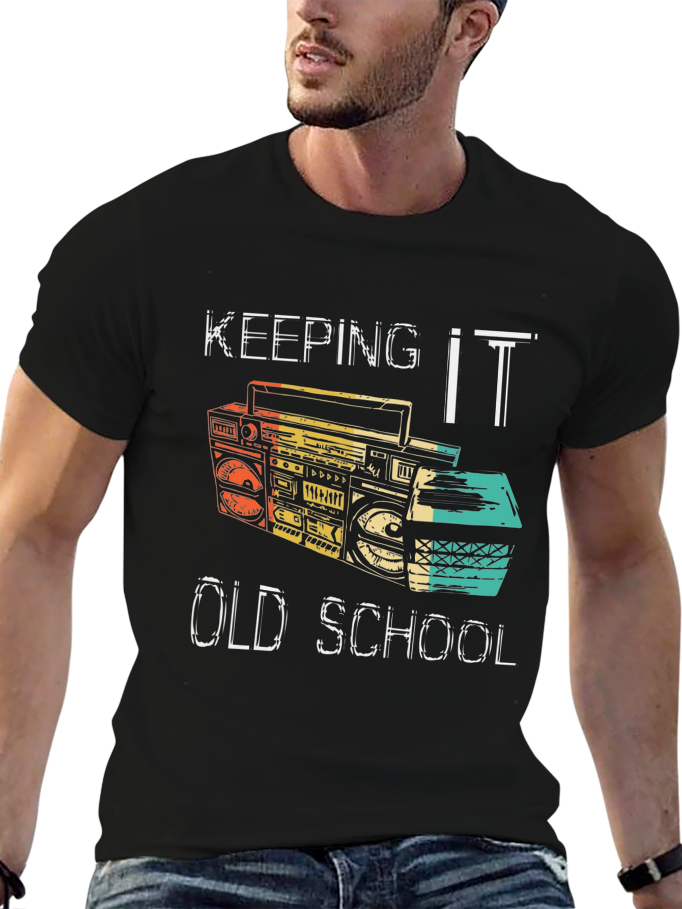 Black Keeping it Old School Retro Boombox Black T-Shirt view 6