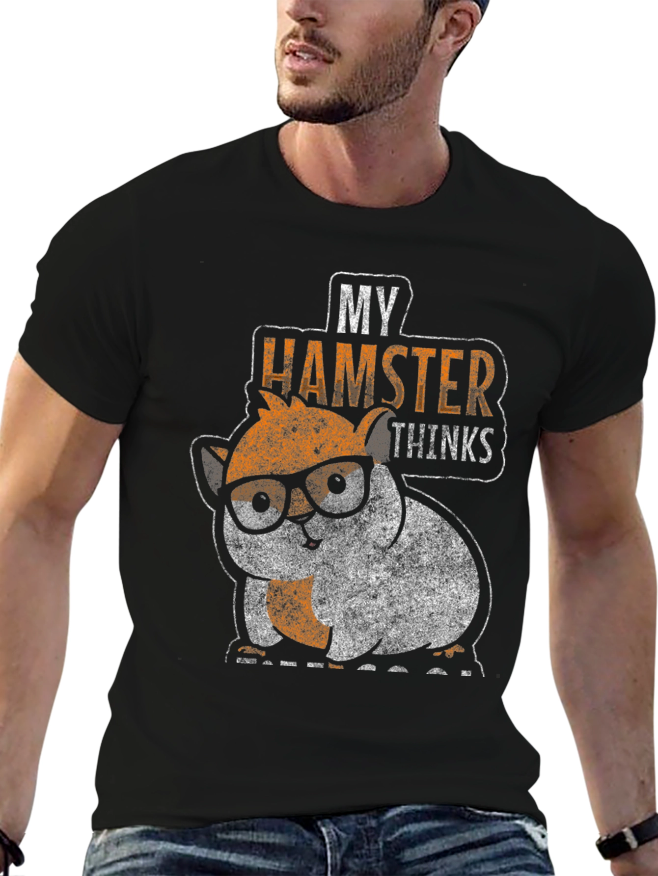 Black My Hamster Thinks Graphic Tee view 6