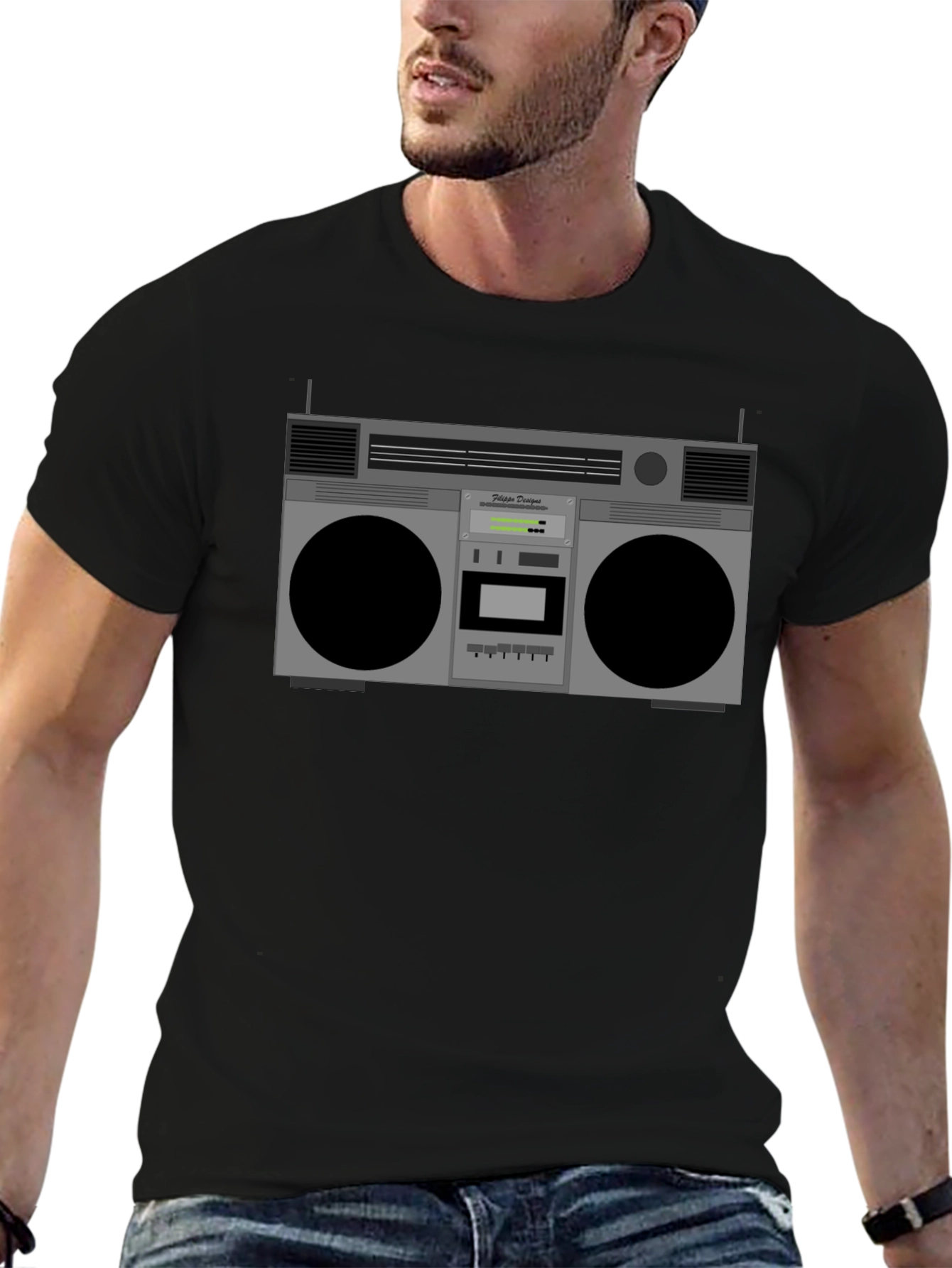 Black Retro Boombox Graphic T-Shirt - Vintage Style view 6