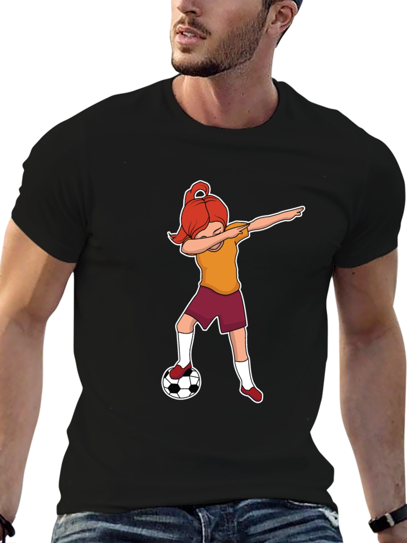 Black Soccer Dabbing Girl Graphic T-Shirt view 6
