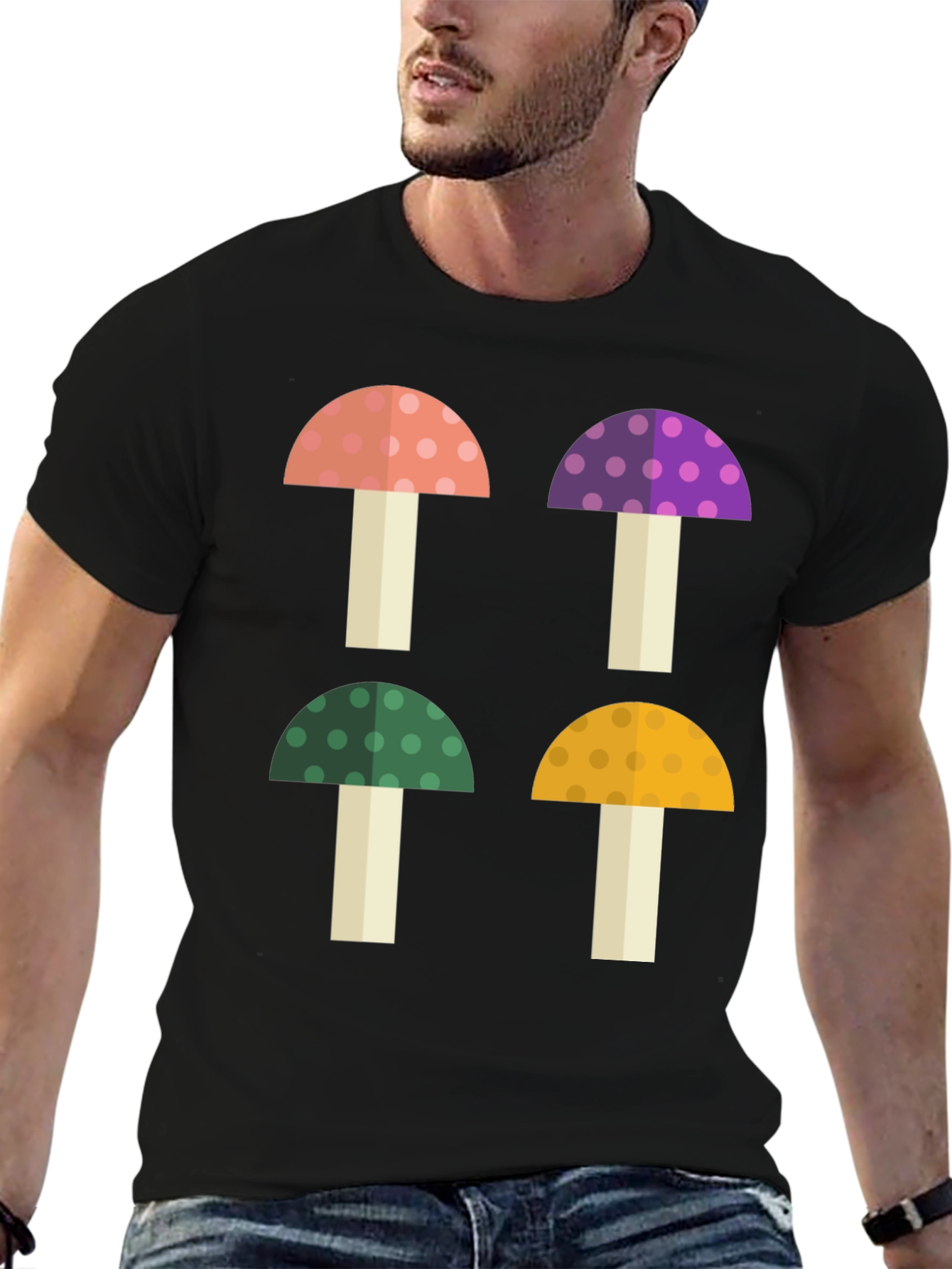 Black Funky Mushroom Graphic Tee - Novelty Shirt view 6