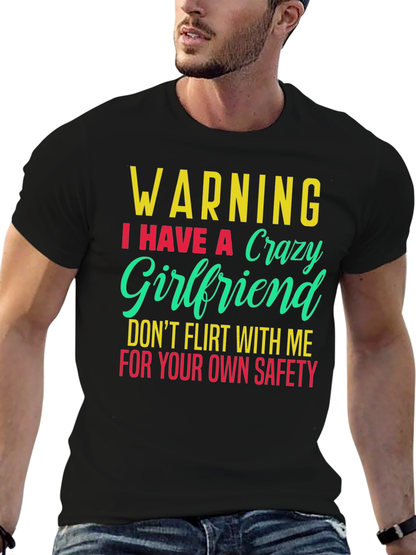 Black Warning Crazy Girlfriend Men's T-Shirt view 6