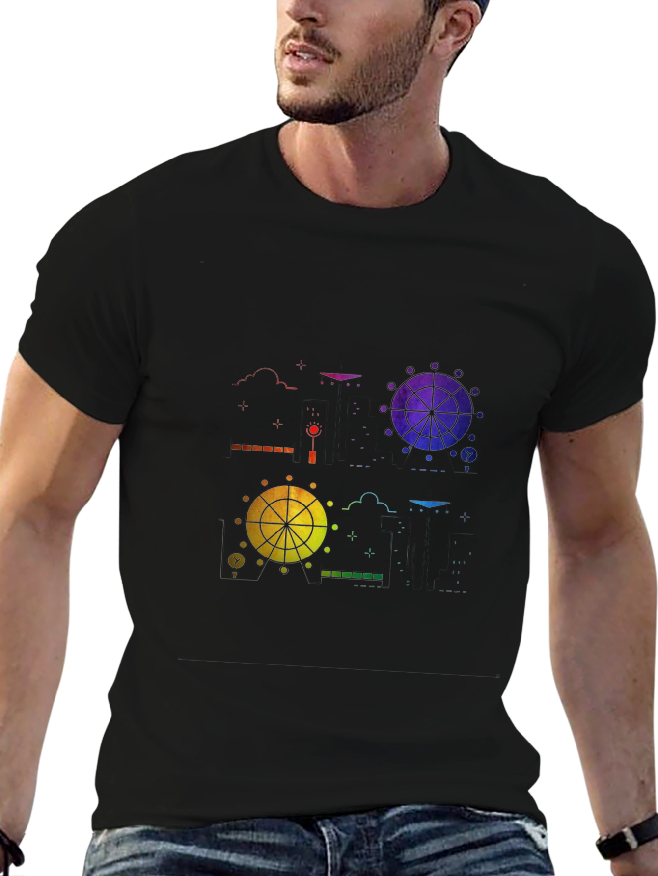 Black Rainbow Ferris Wheel Graphic Tee - Black view 6
