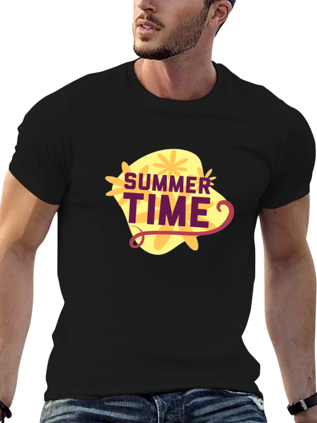 Black Summer Time Graphic Tee - Black Casual T-Shirt view 6