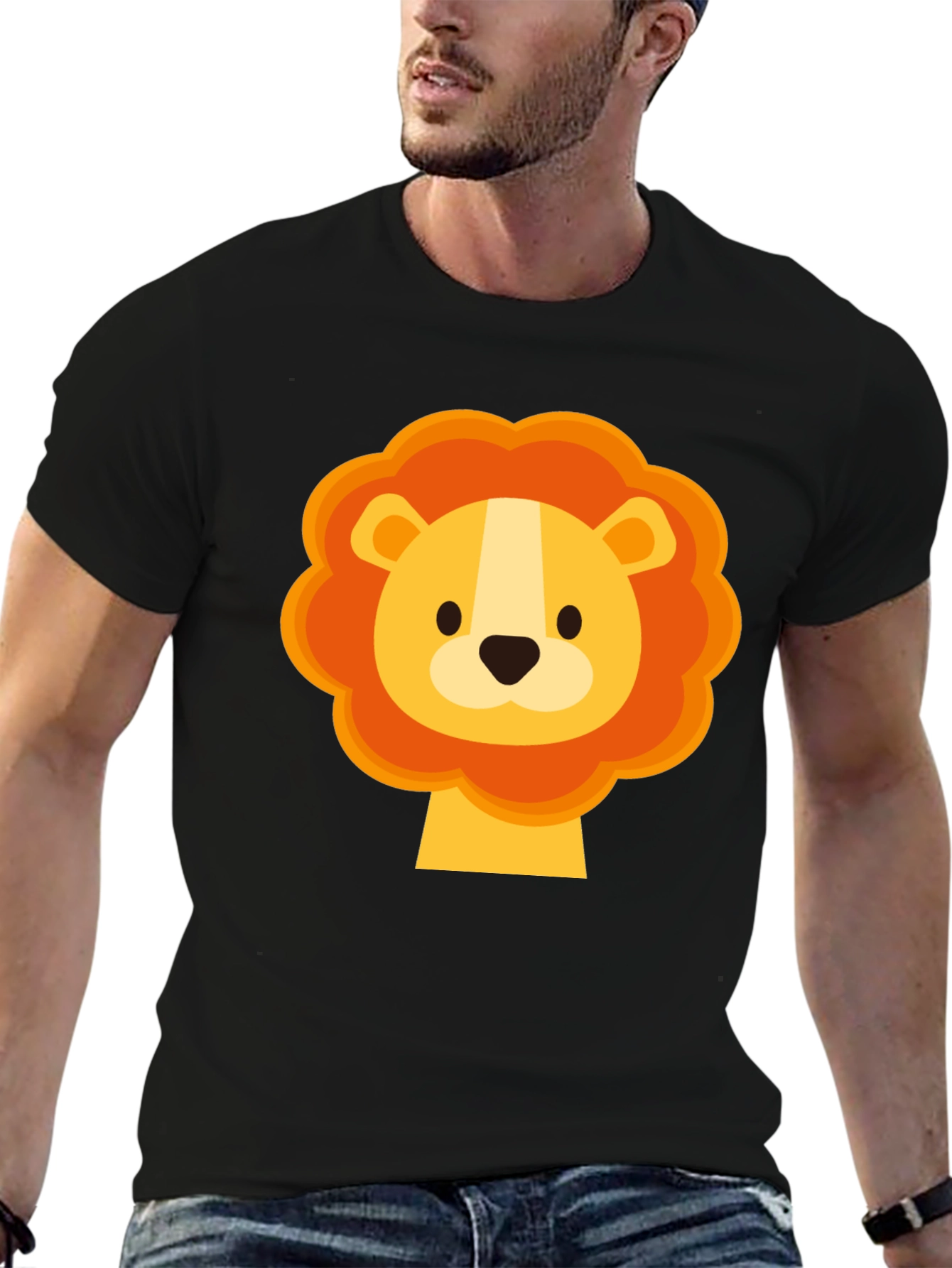 Black Cute Lion Graphic Black T-Shirt view 6