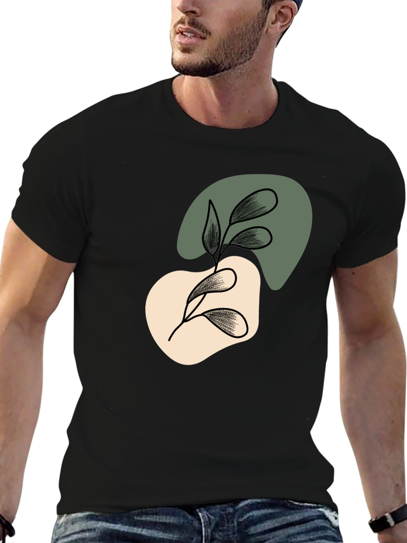 Abstract Leaf Graphic Black T-Shirt - 6