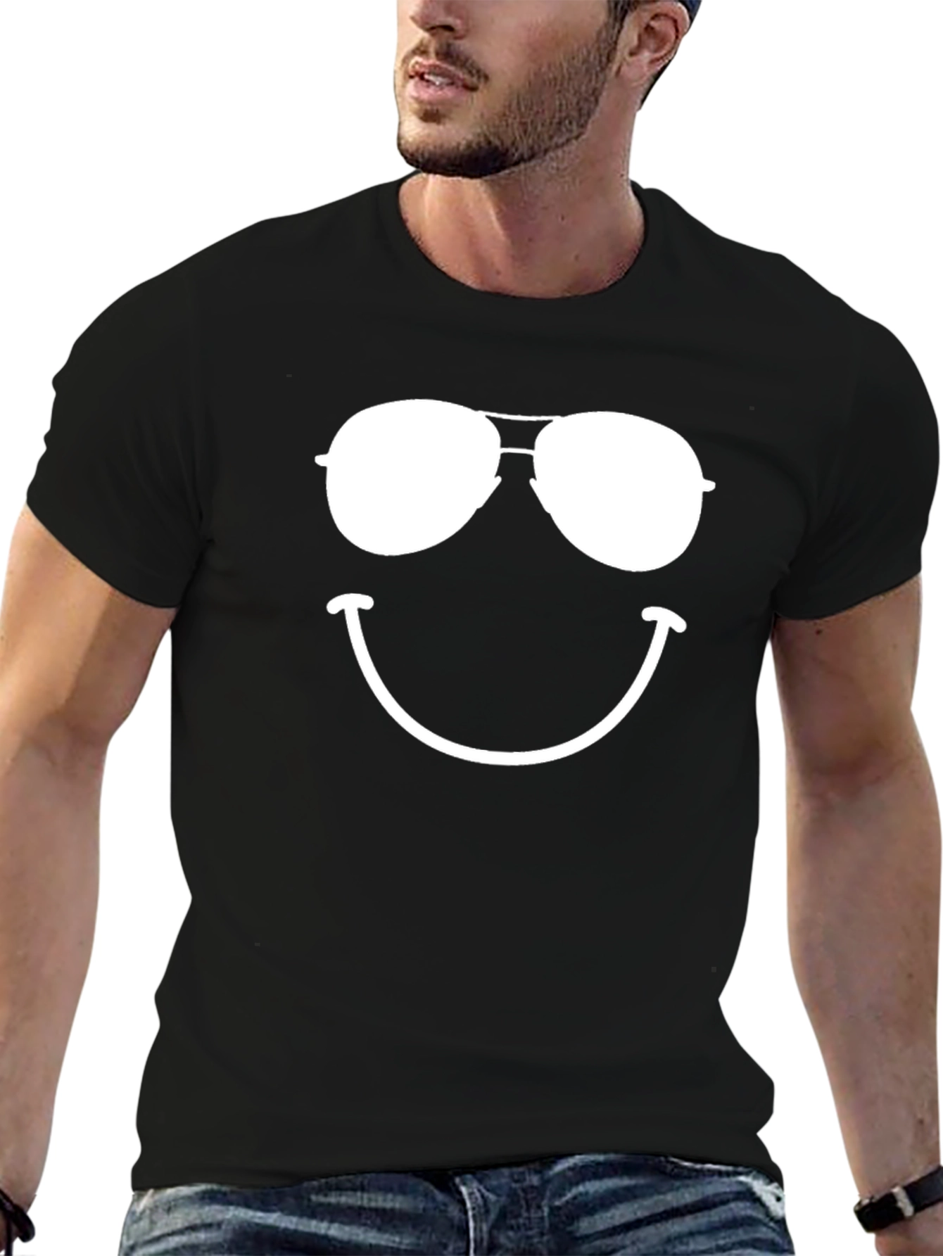 Black Cool Aviator Smiley Face T-Shirt view 6