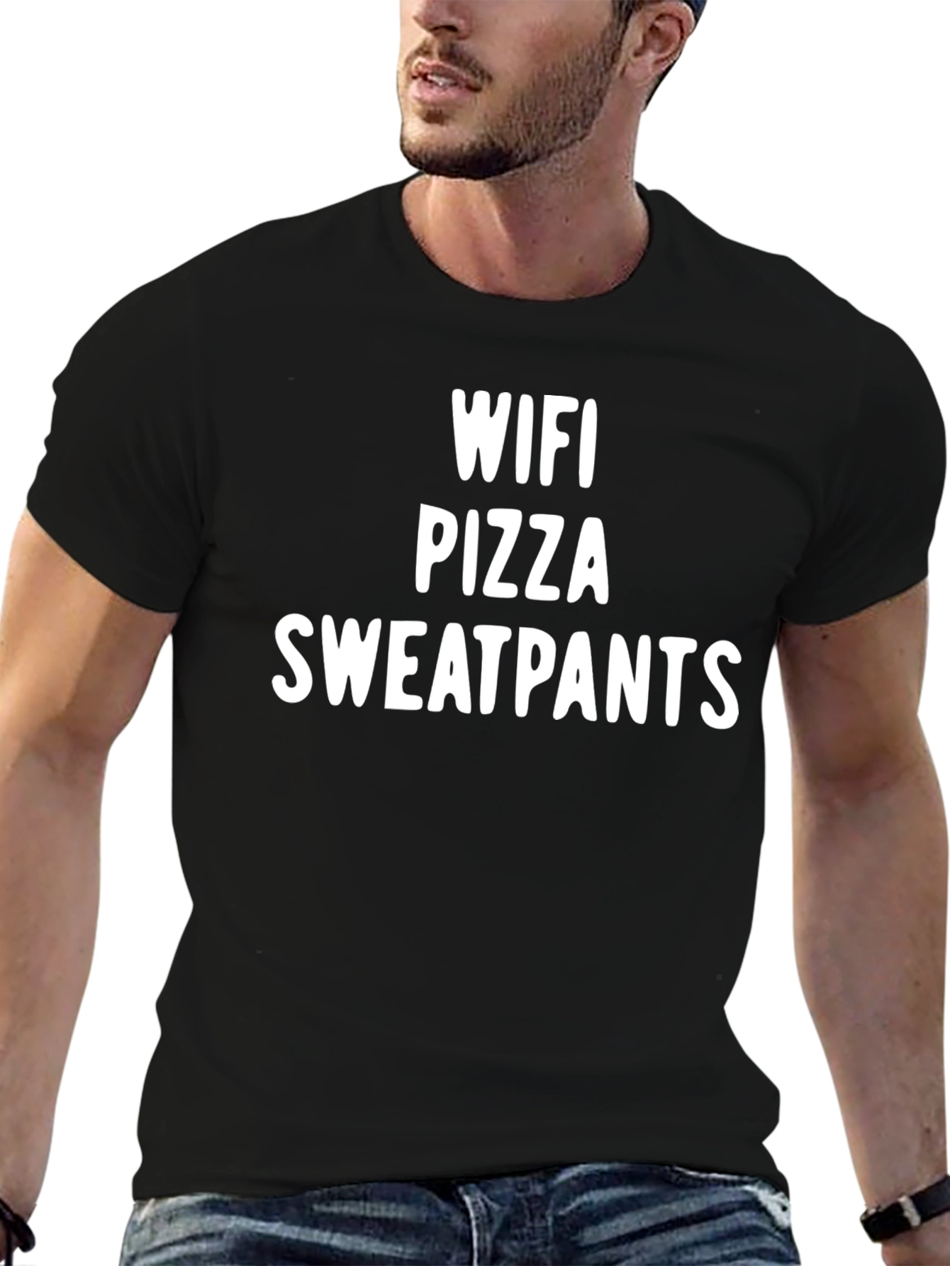 Black Wifi Pizza Sweatpants Graphic T-Shirt view 6
