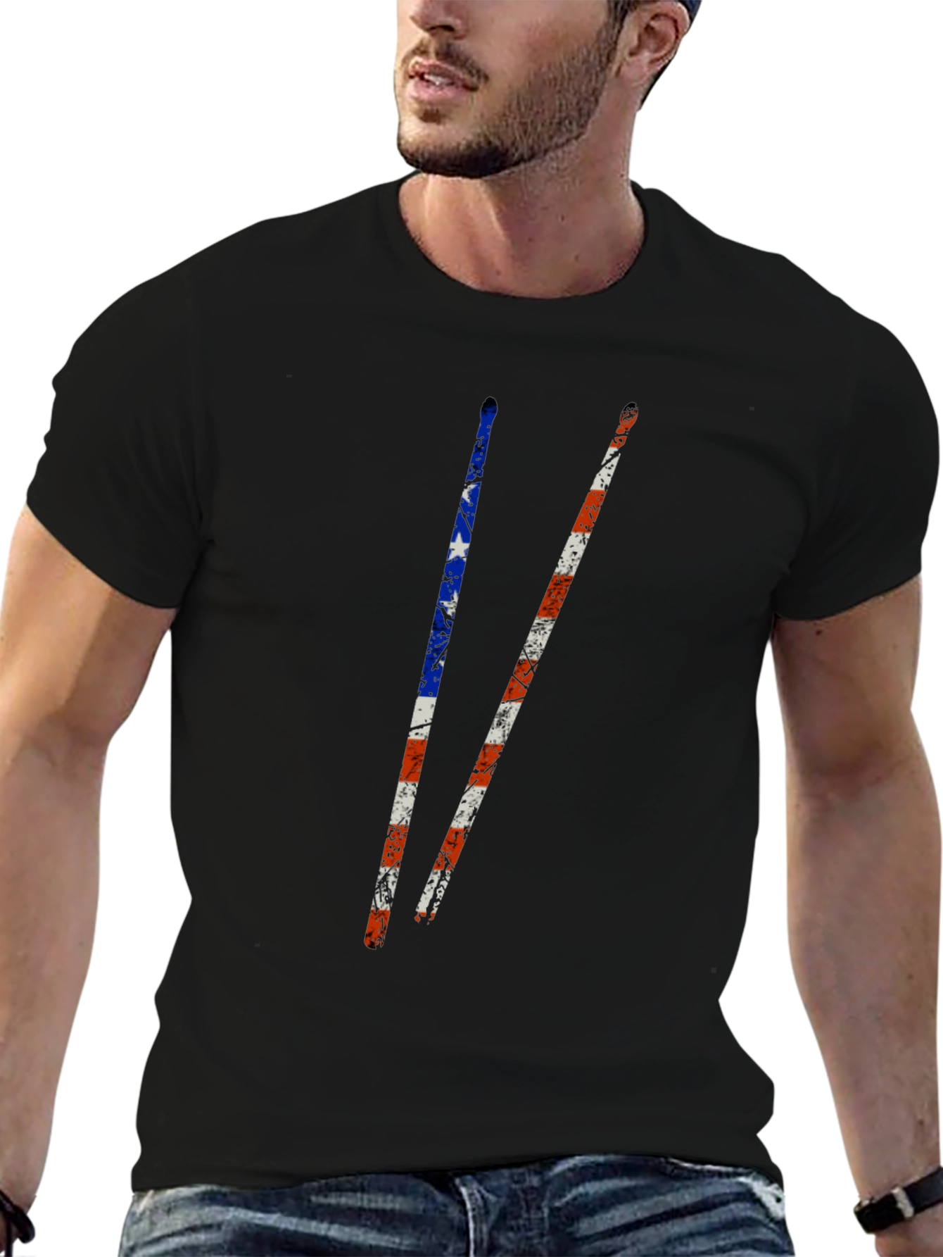 Black American Flag Drumsticks Graphic Tee view 6