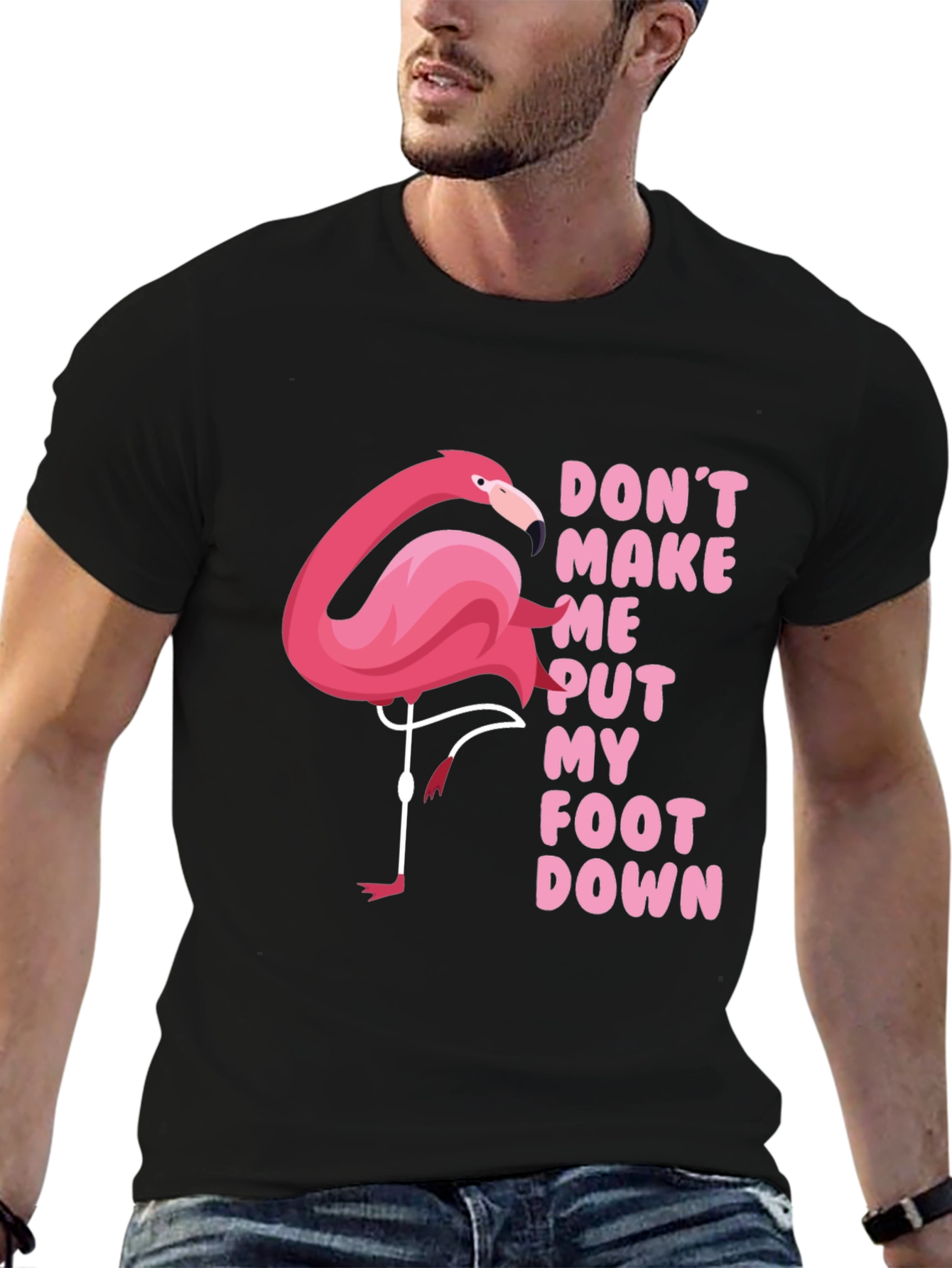 Black Funny Flamingo T-Shirt: Don't Make Me Put My Foot Down view 6