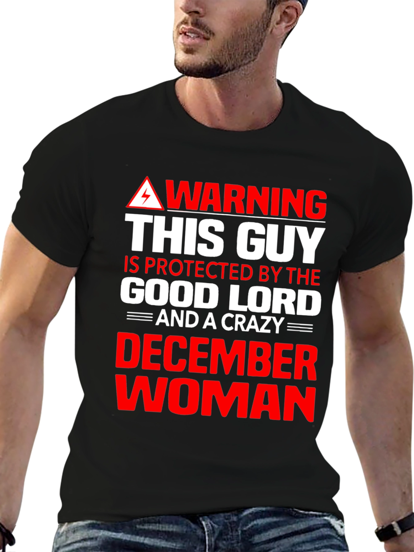 Black Warning: Protected By December Woman Graphic Tee view 6