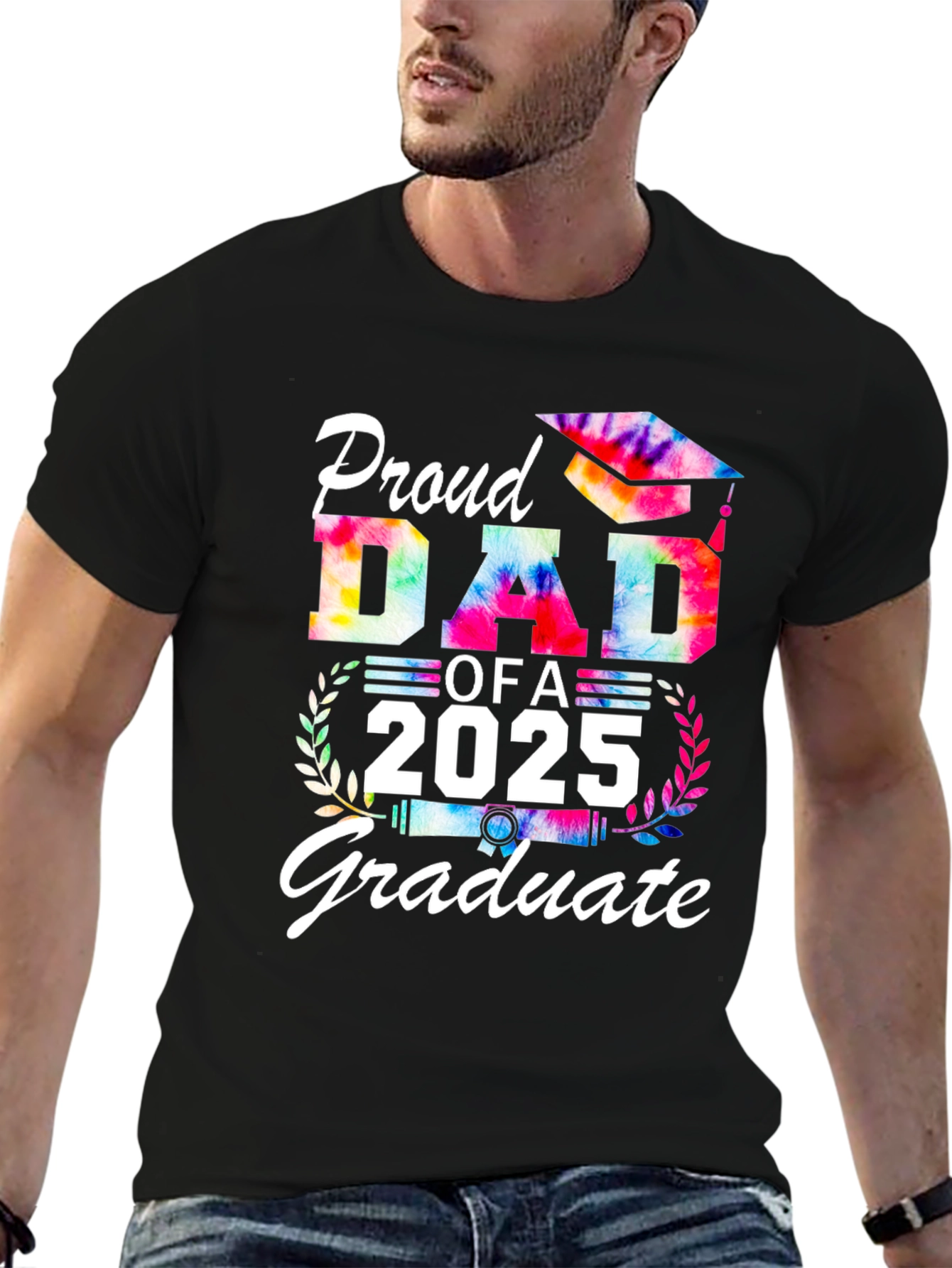 Black Proud Dad of a 2025 Graduate Tie-Dye T-Shirt view 6