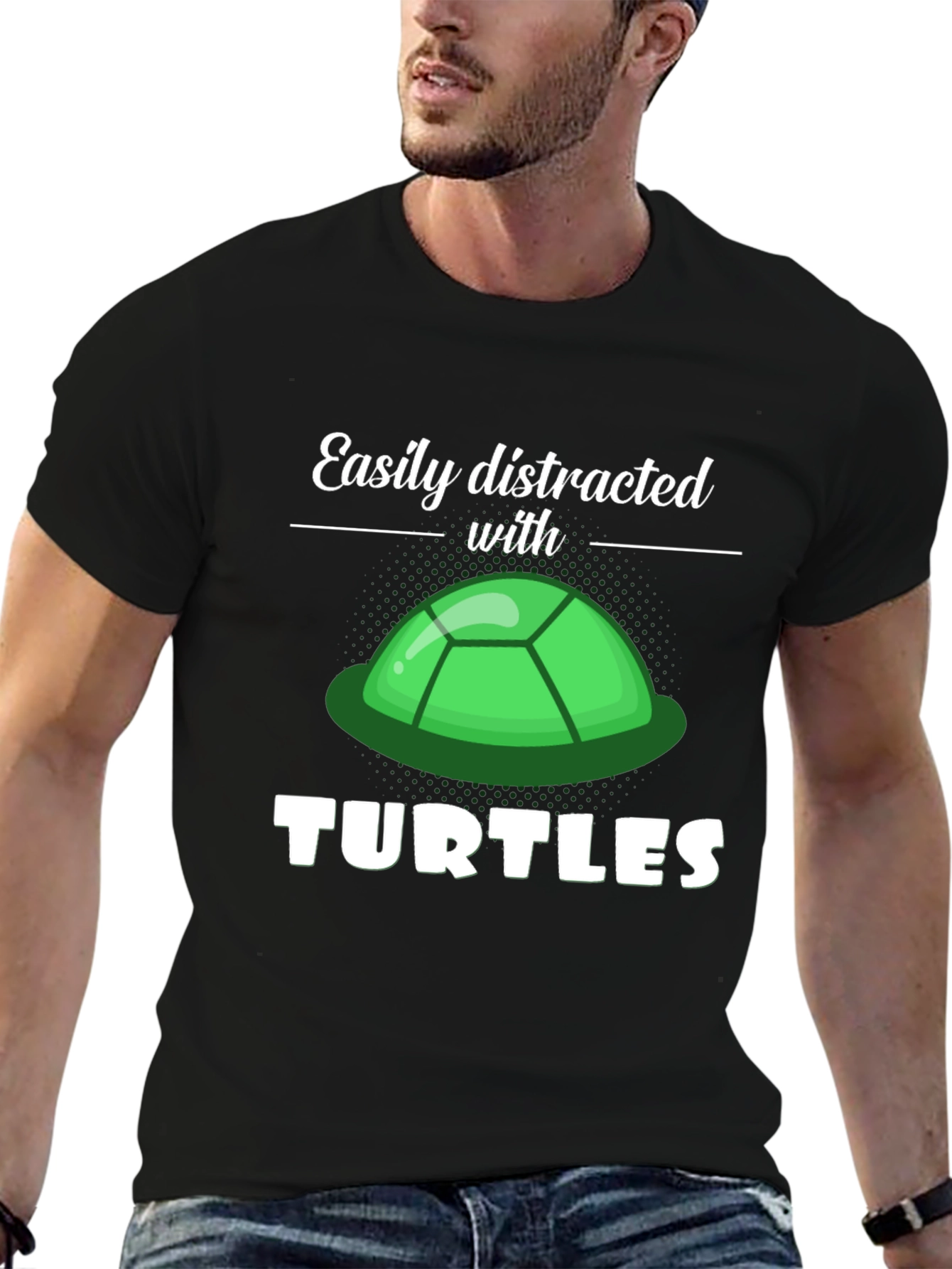 Black Easily Distracted With Turtles Graphic Tee view 6