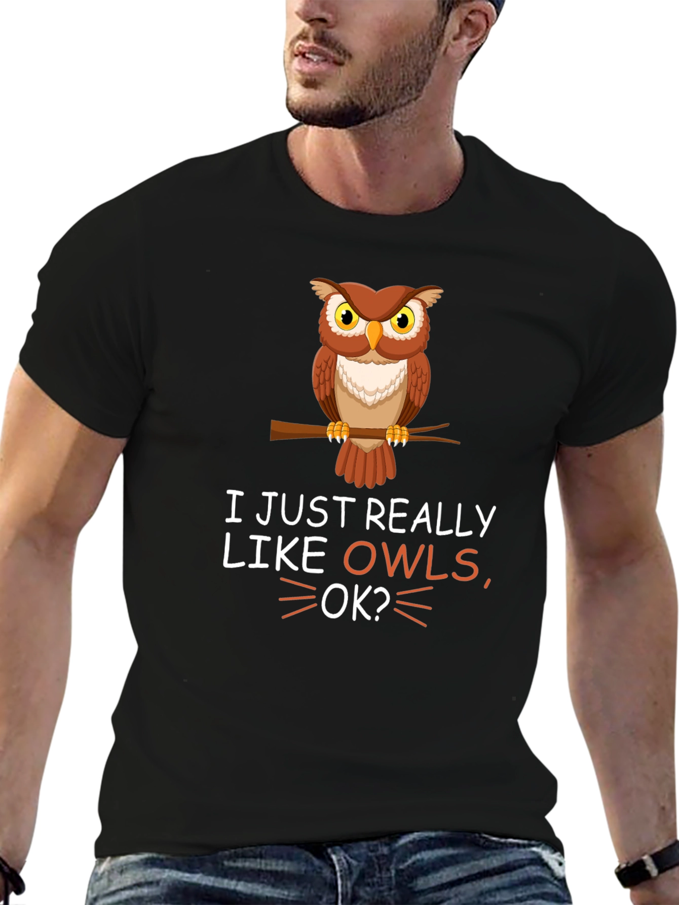 Black I Just Really Like Owls OK? T-Shirt view 6
