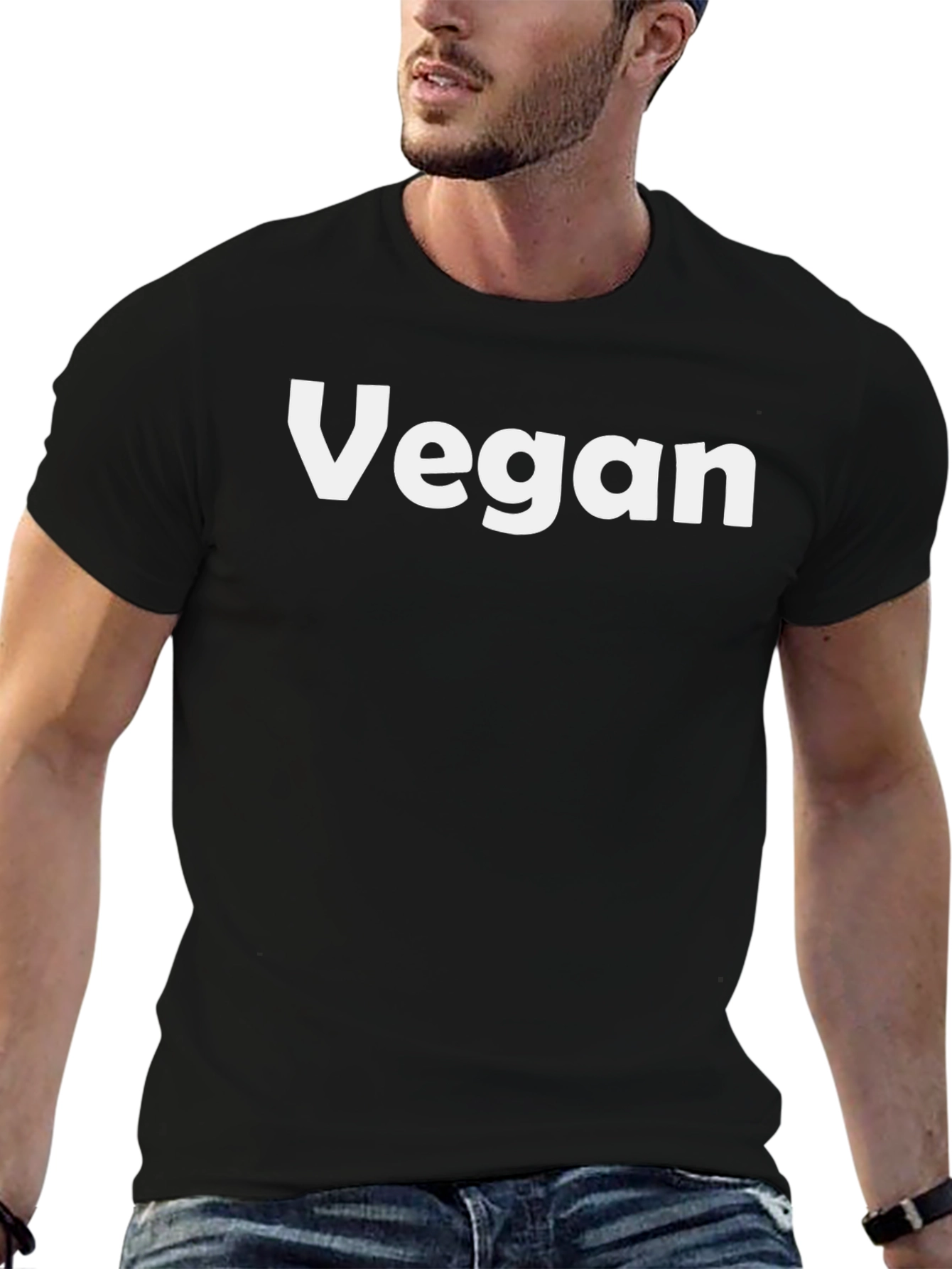 Vegan Statement T-Shirt - Bold White Print on Black - 6