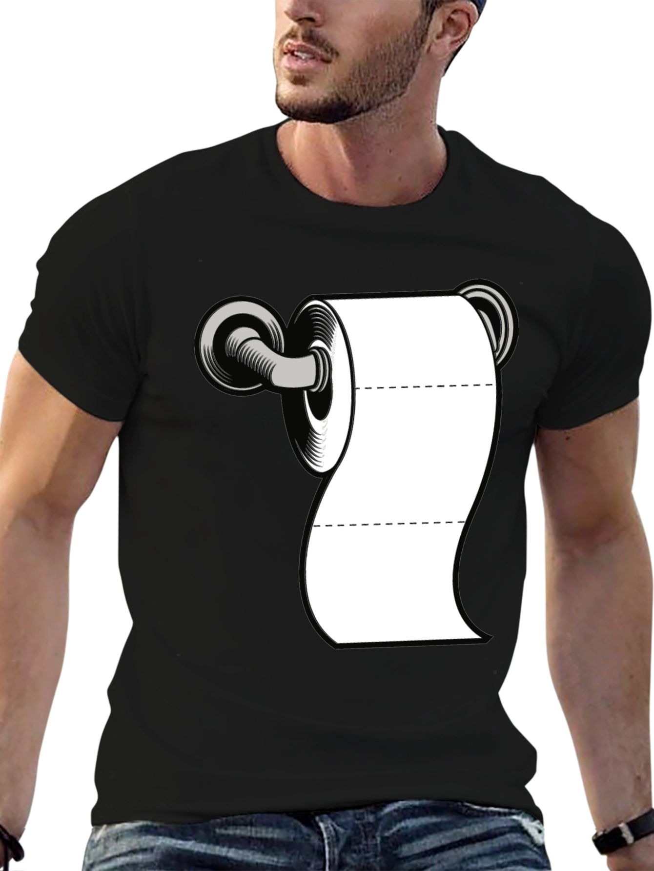 Black Toilet Paper Humor Tee - Black Cotton Blend Shirt view 6