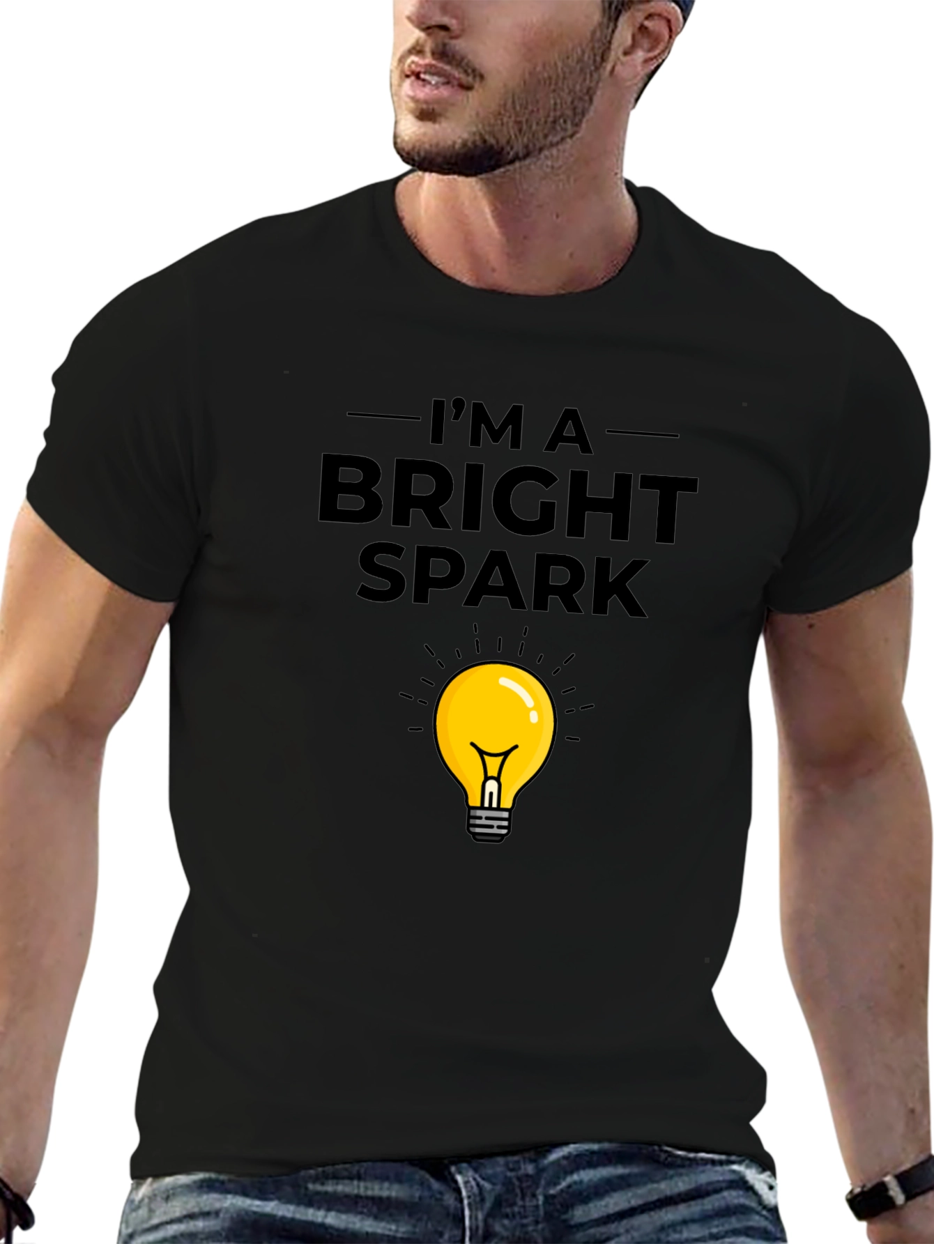 Black Bright Spark T-Shirt - Light Bulb Graphic Tee view 6
