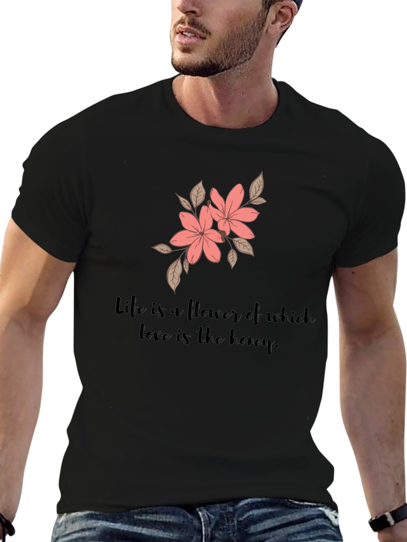 Floral Life Quote Black T-Shirt - 6