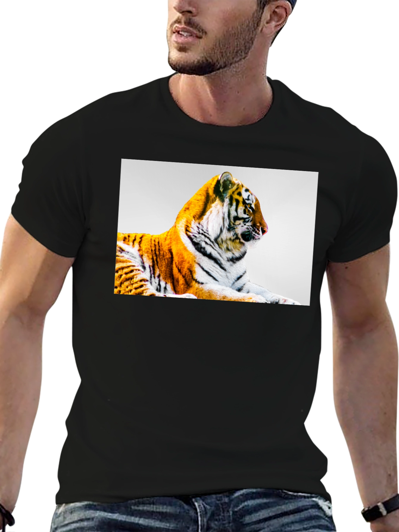 Black Tiger Graphic Print Black T-Shirt view 6
