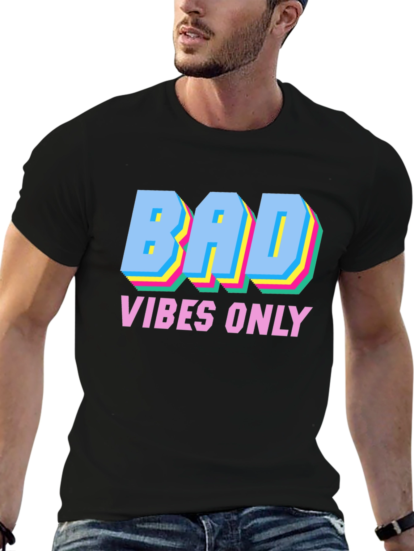 Black Bad Vibes Only Graphic Tee - Trendy Crew Neck T-Shirt view 6