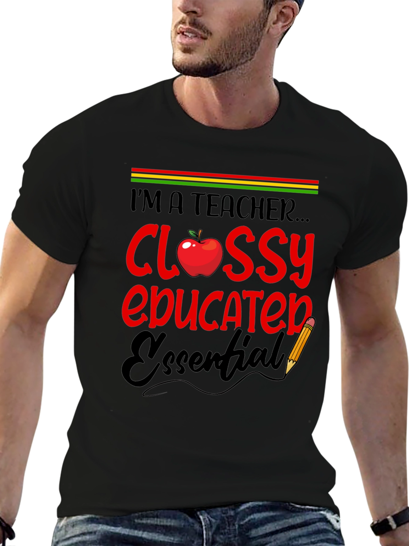 Black Teacher Glossy Educated Essential T-Shirt view 6