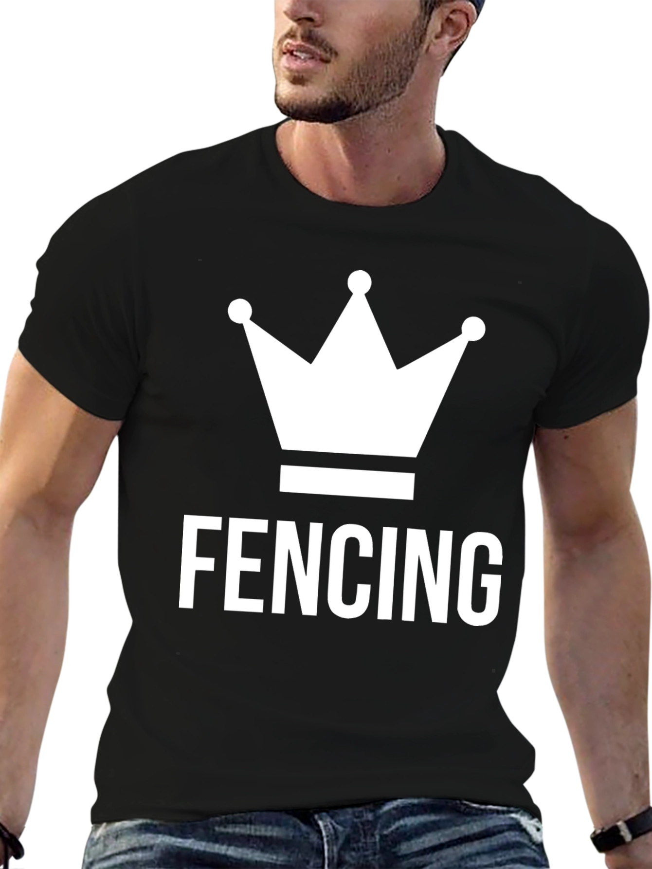 Black Fencing Crown Graphic Tee - Black Cotton T-Shirt view 6