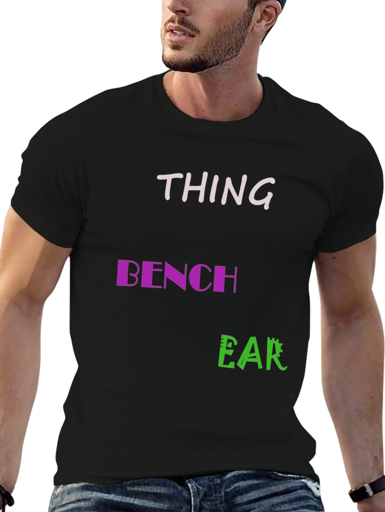 Black Thing Bench Ear Men's Black T-Shirt view 6