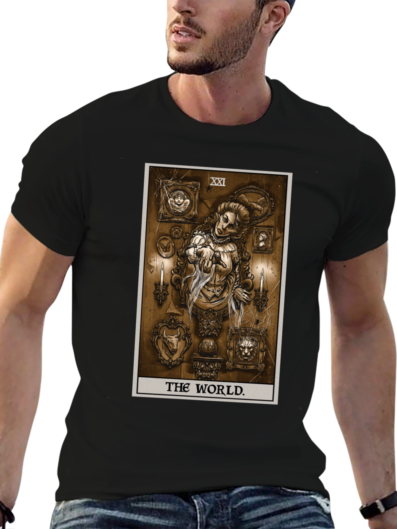 Black The World Tarot Card Black T-Shirt view 6