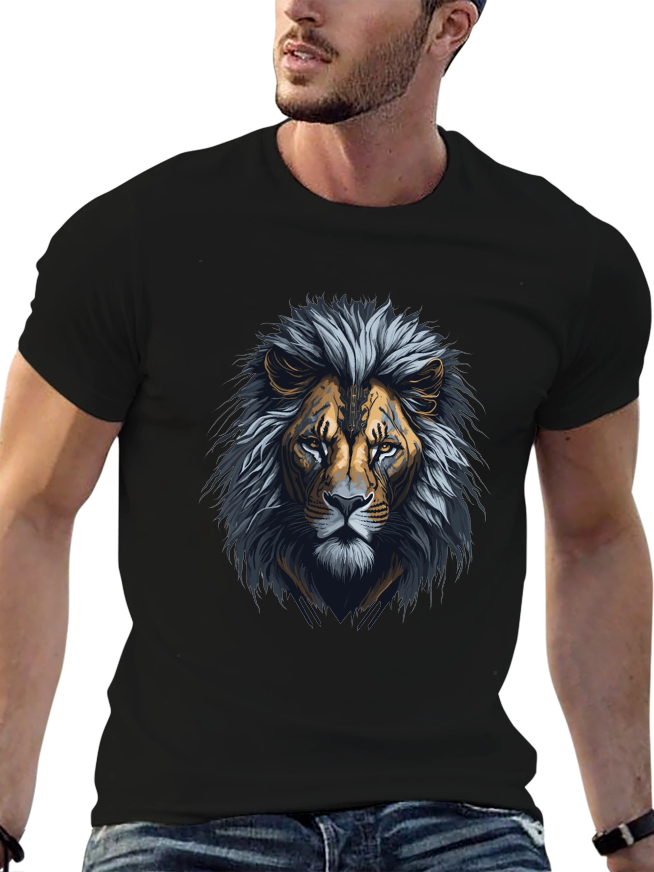 Black Lion Graphic Black T-Shirt - Bold Animal Design view 6
