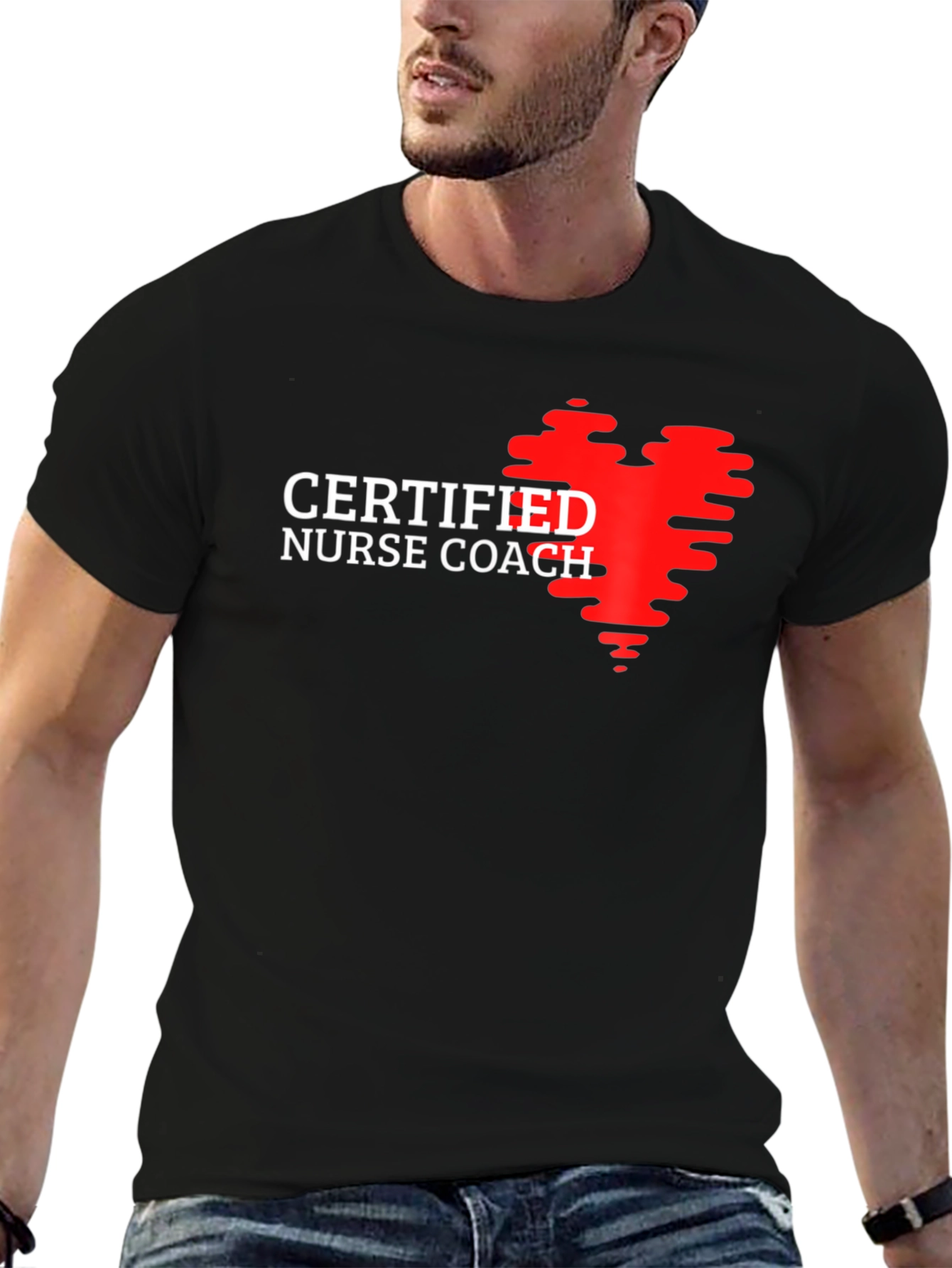 Black Certified Nurse Coach Heart T-Shirt view 6