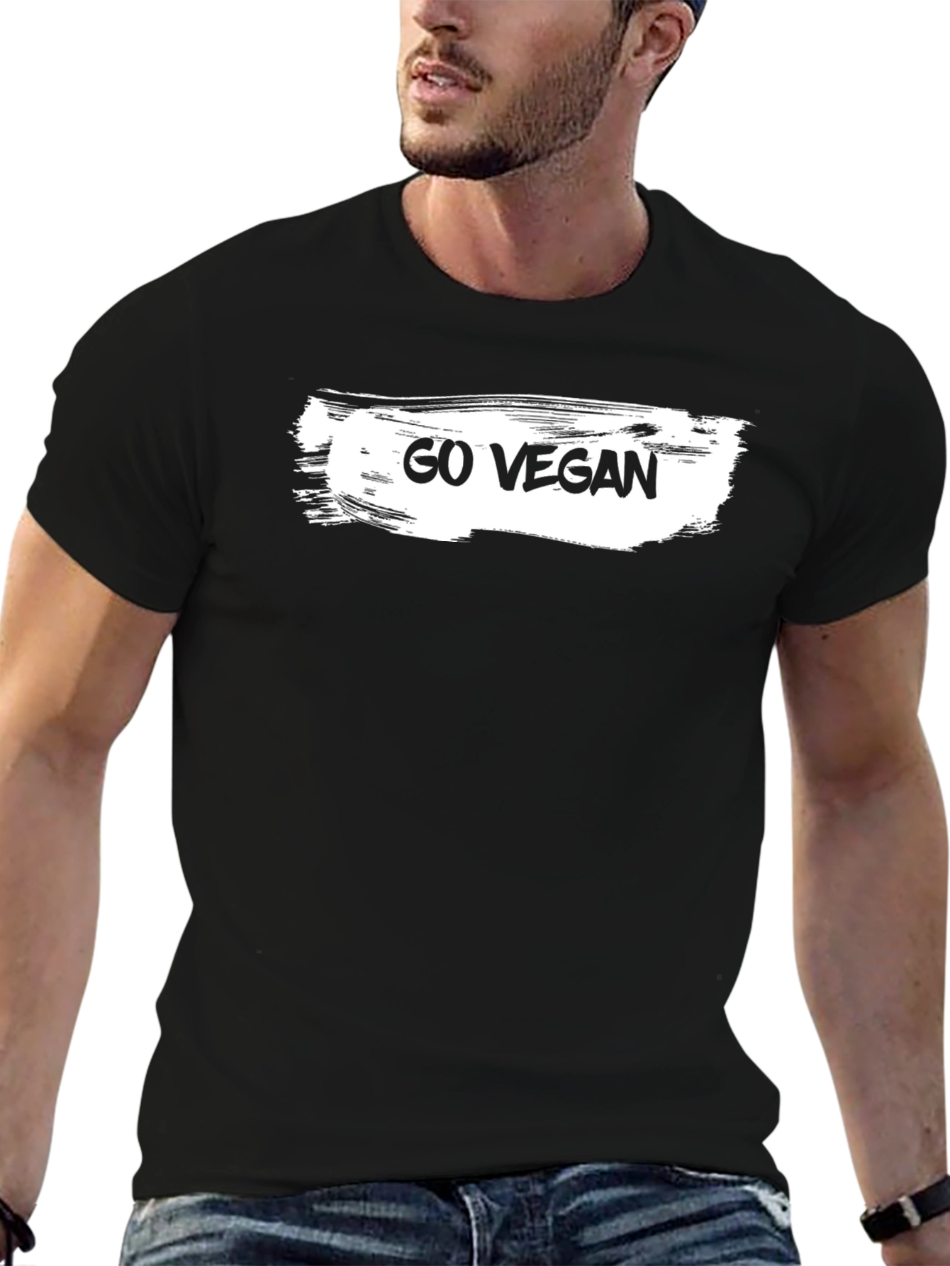 Black Go Vegan Graphic Tee - Black Cotton T-Shirt view 6