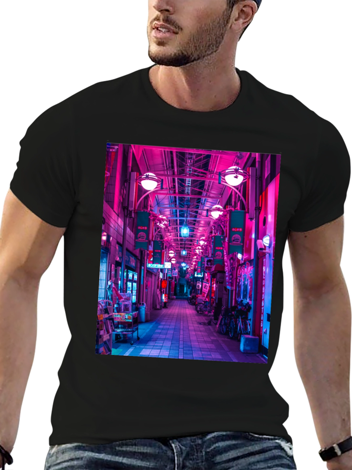 Black Neon Tokyo Streetwear T-Shirt view 6