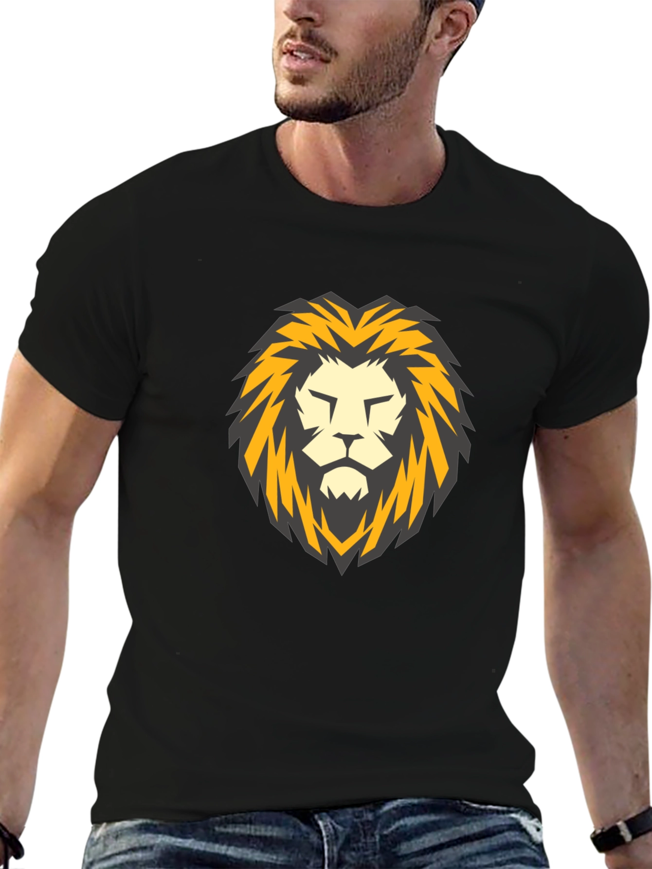 Black Lion Head Graphic Black T-Shirt view 6