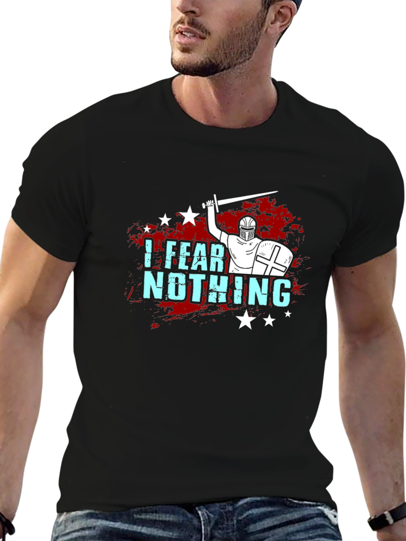 Black I Fear Nothing T-Shirt Knight Crusader view 6