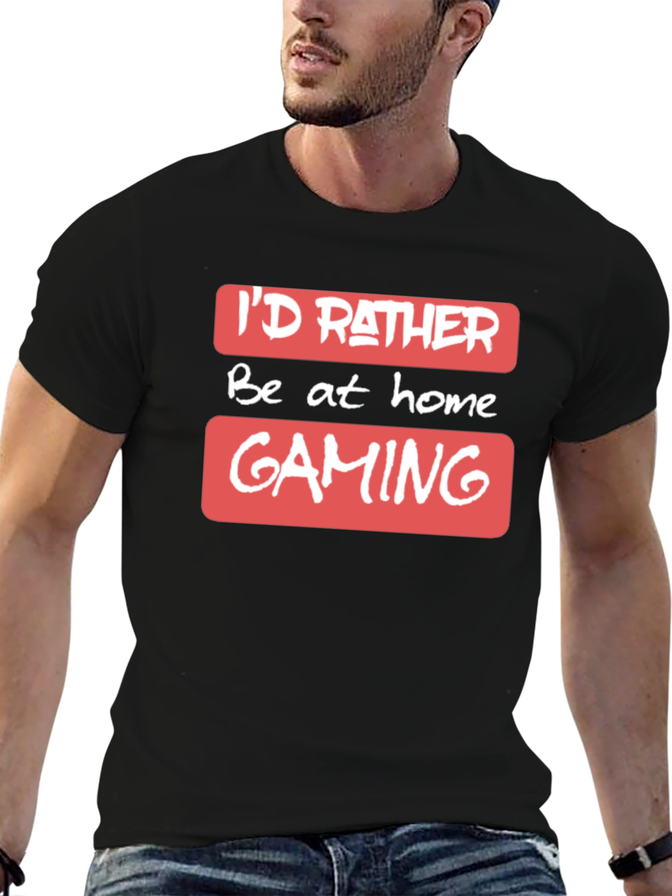 Black I'd Rather Be At Home Gaming - T-Shirt view 6