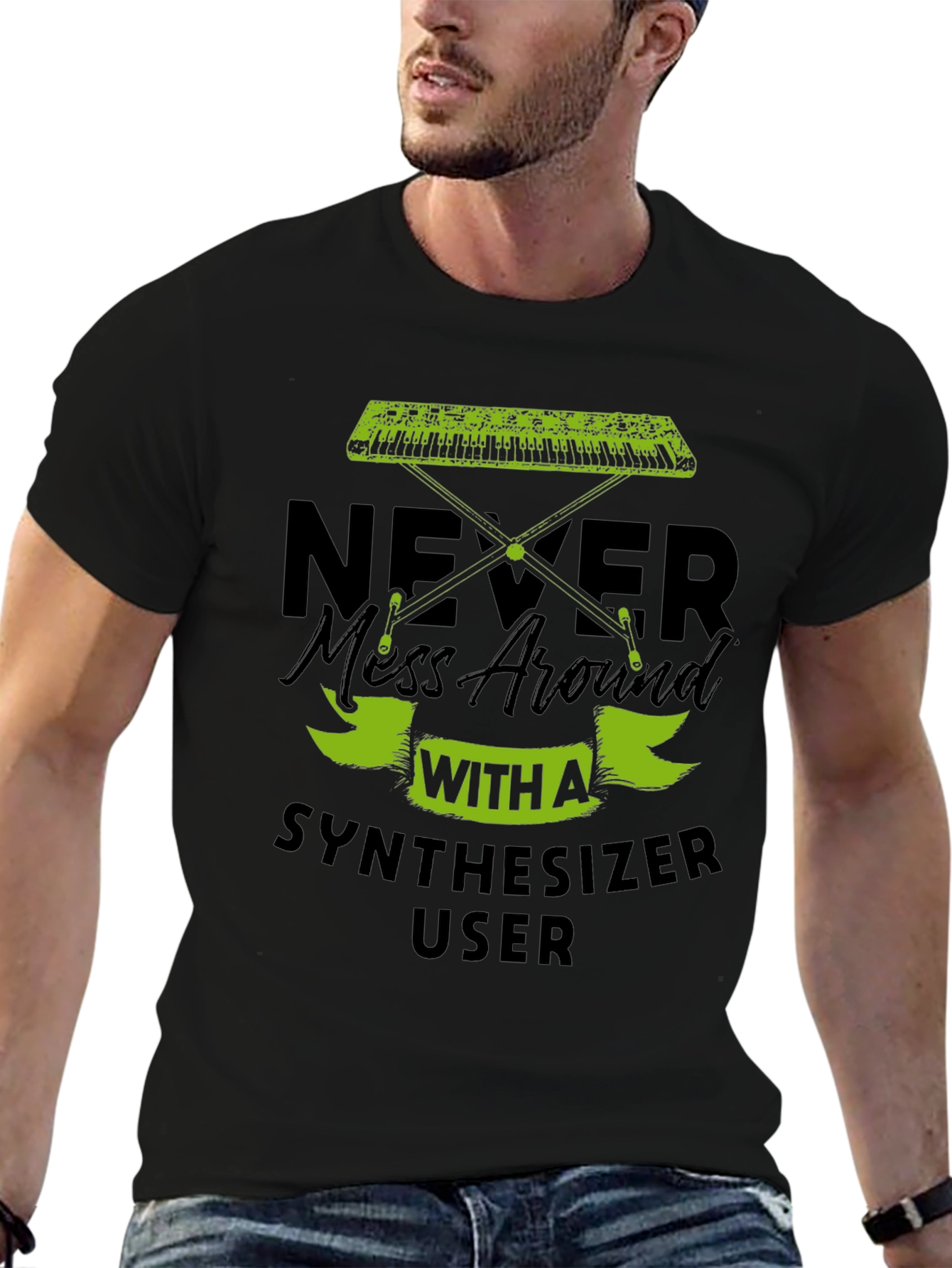Black Never Mess With A Synthesizer User T-Shirt view 6