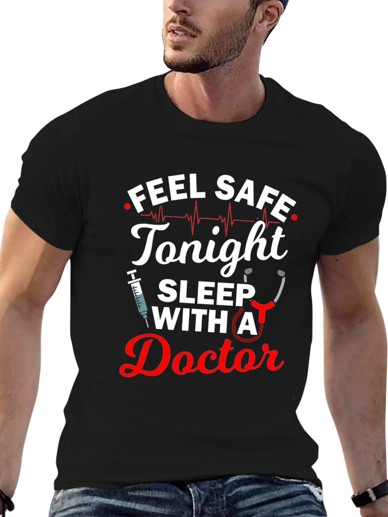 Black Feel Safe Tonight Doctor T-Shirt view 6