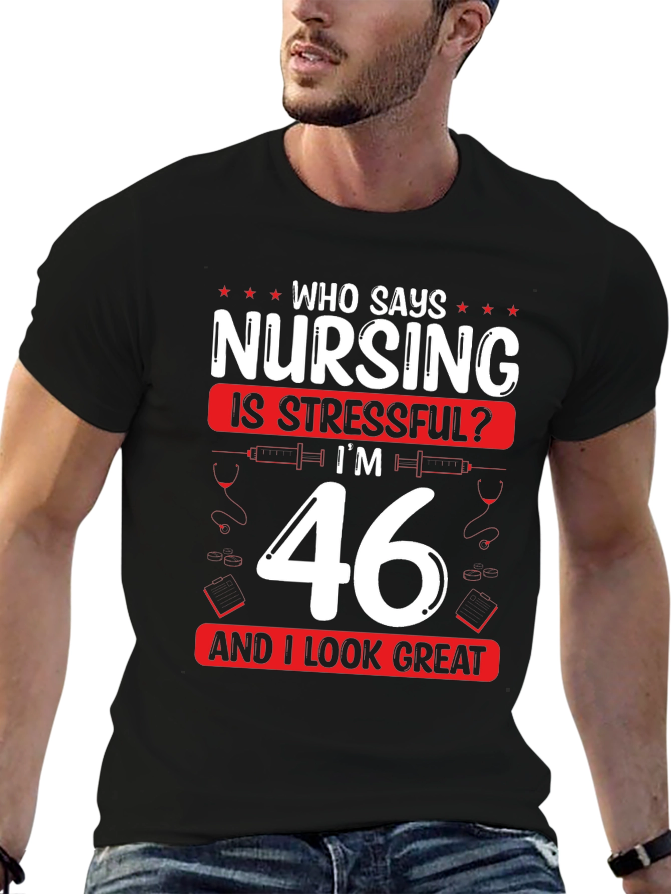 Black Funny Nursing 46th Birthday T-Shirt view 6