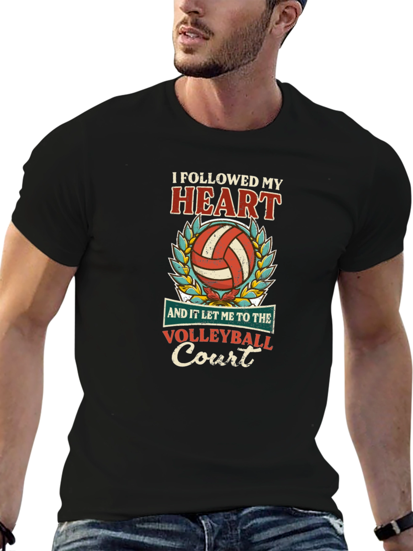 Black Volleyball Heart Court Graphic Tee view 6