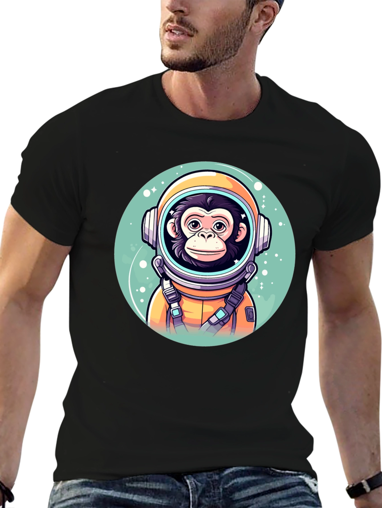 Black Monkey Astronaut Graphic T-Shirt view 6