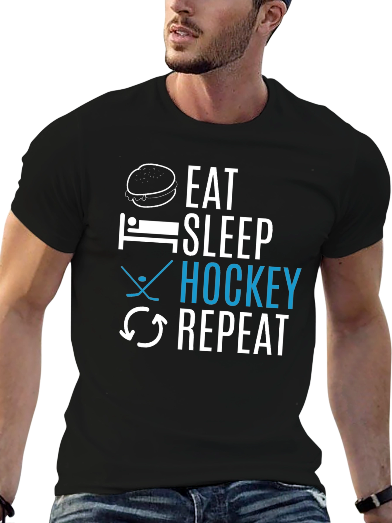 Black Eat Sleep Hockey Repeat Graphic Tee view 6