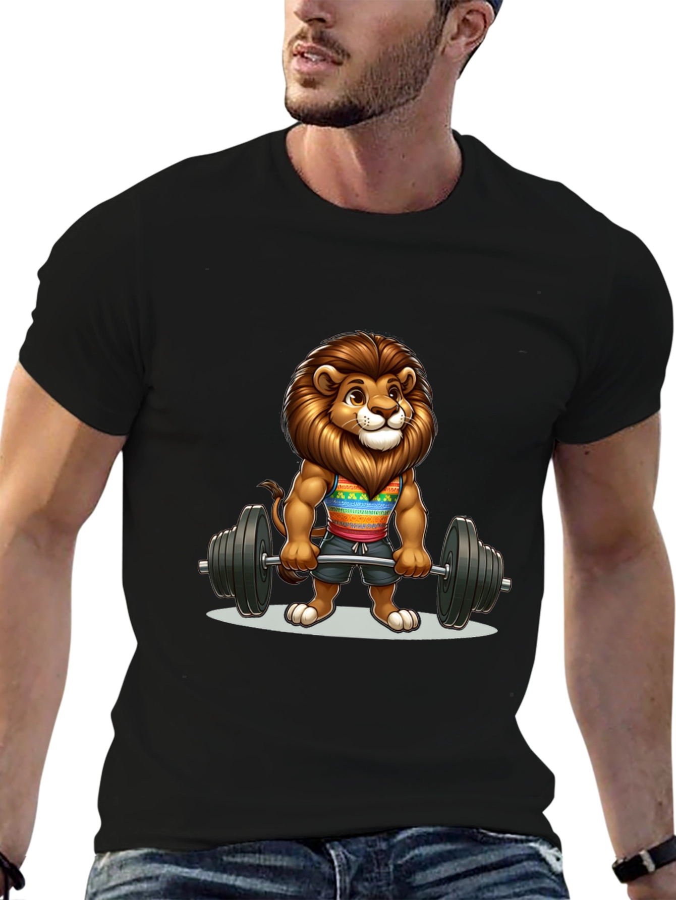 Black Lion Gym T-Shirt - Cartoon Animal Workout Tee view 6