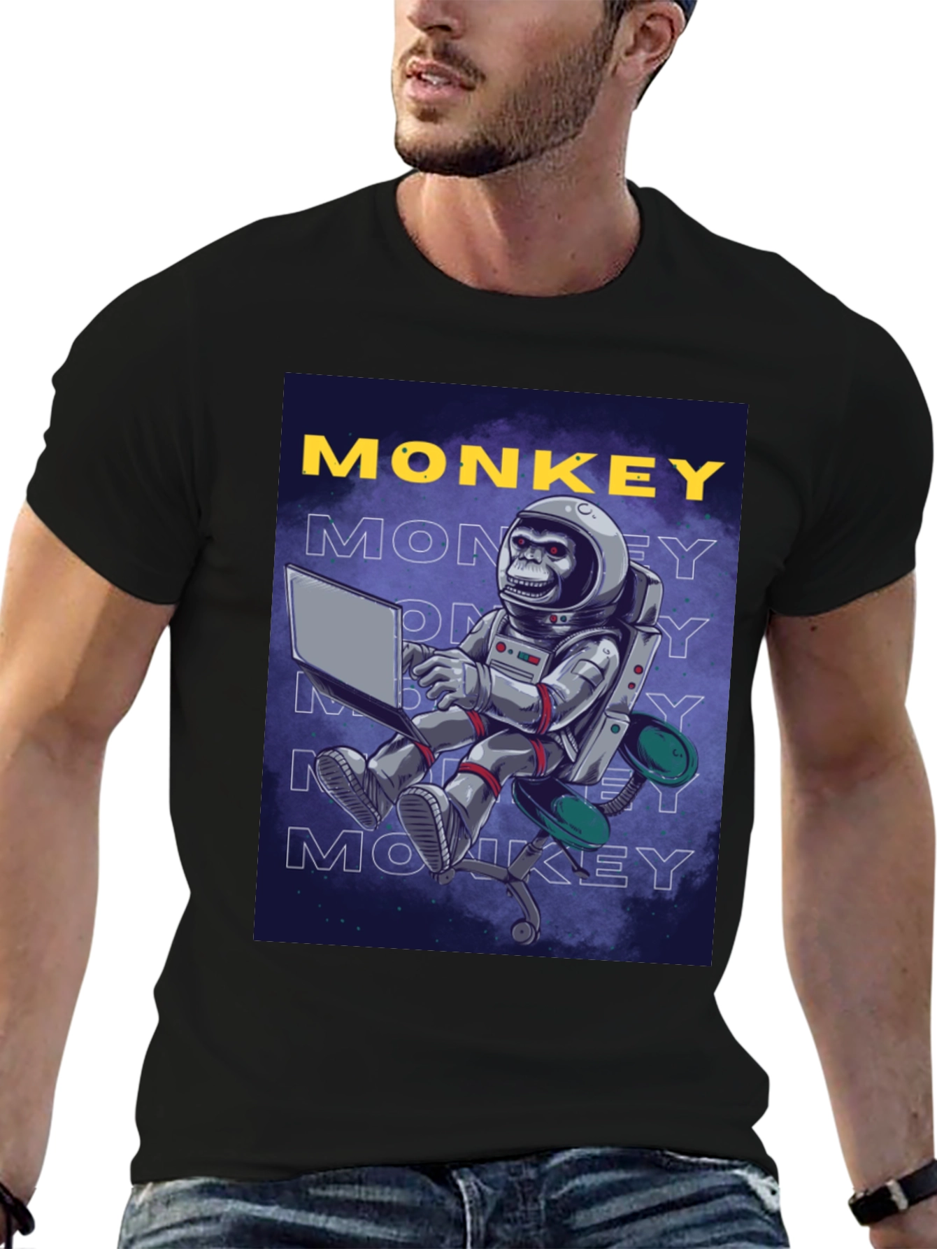 Black Monkey Astronaut Graphic Tee - Novelty Design view 6
