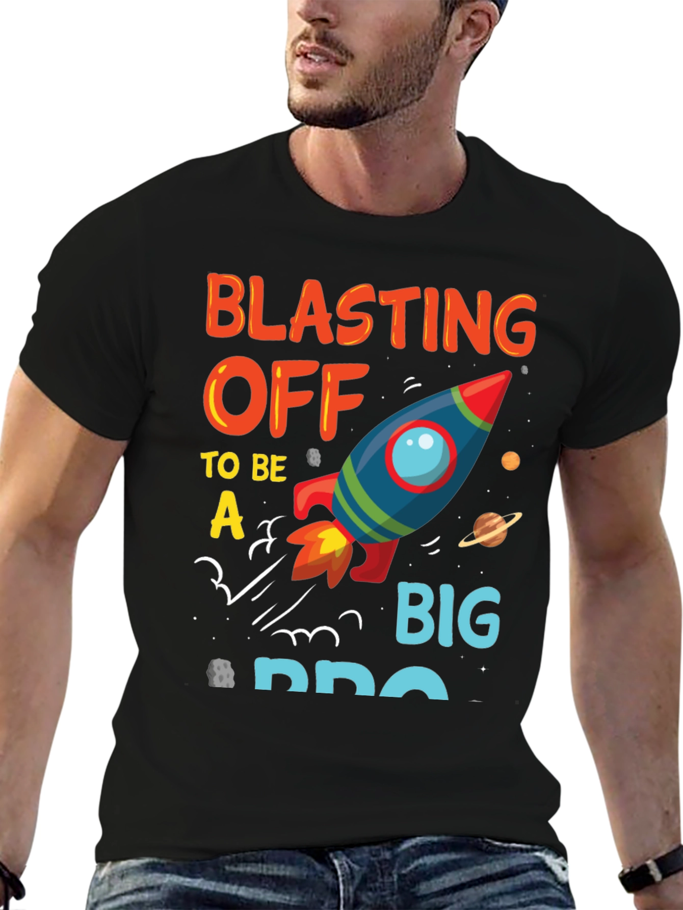 Black Blasting Off to Be a Big Bro T-Shirt view 6