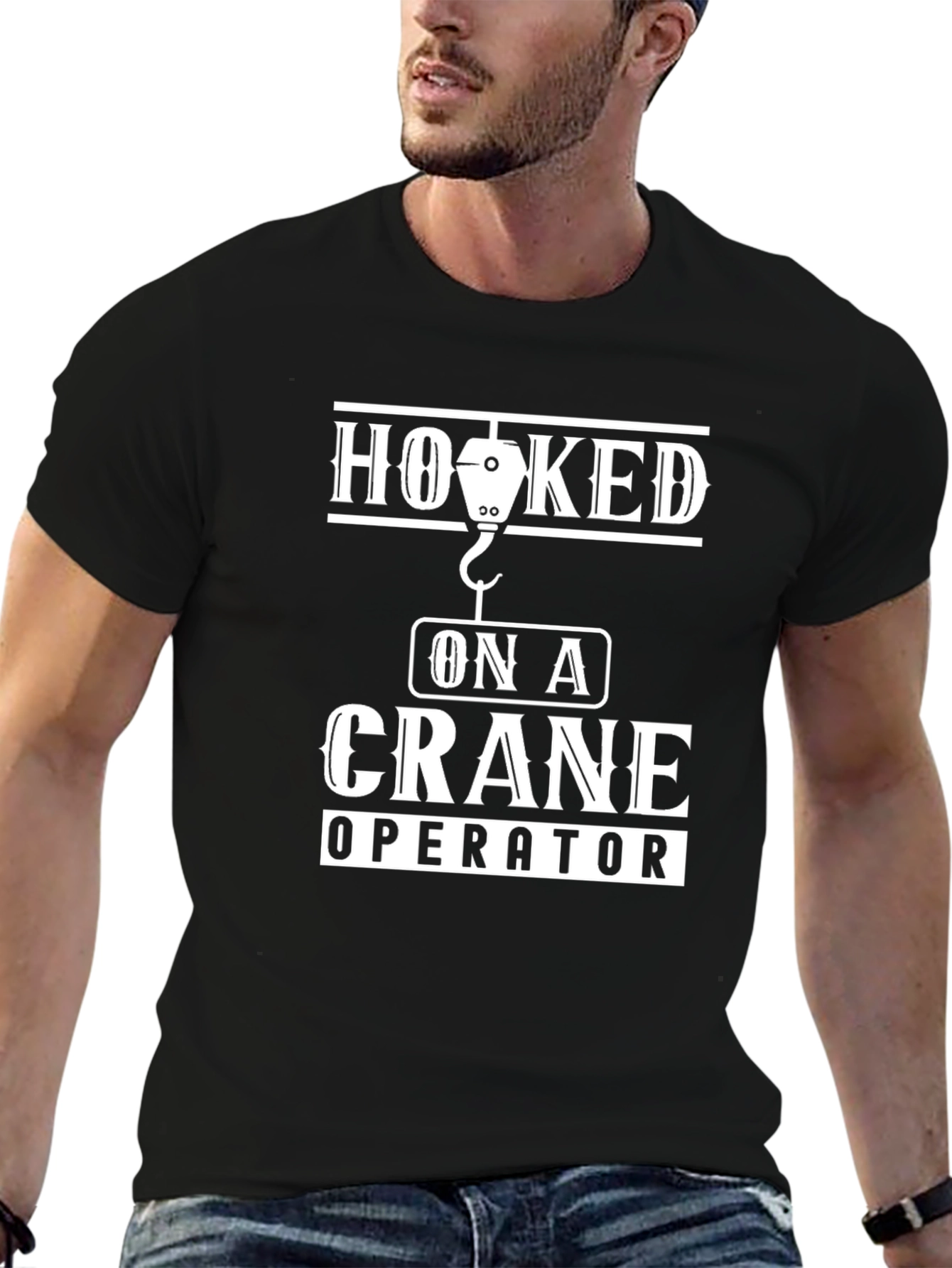 Black Hooked on a Crane Operator Black T-Shirt view 6
