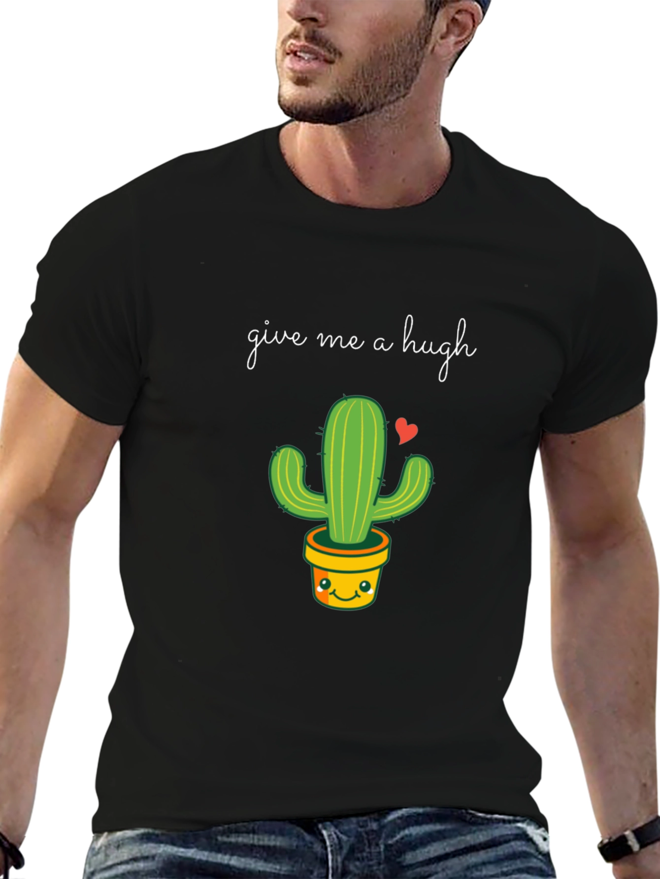 Black Give Me a Hugh Cactus T-Shirt view 6