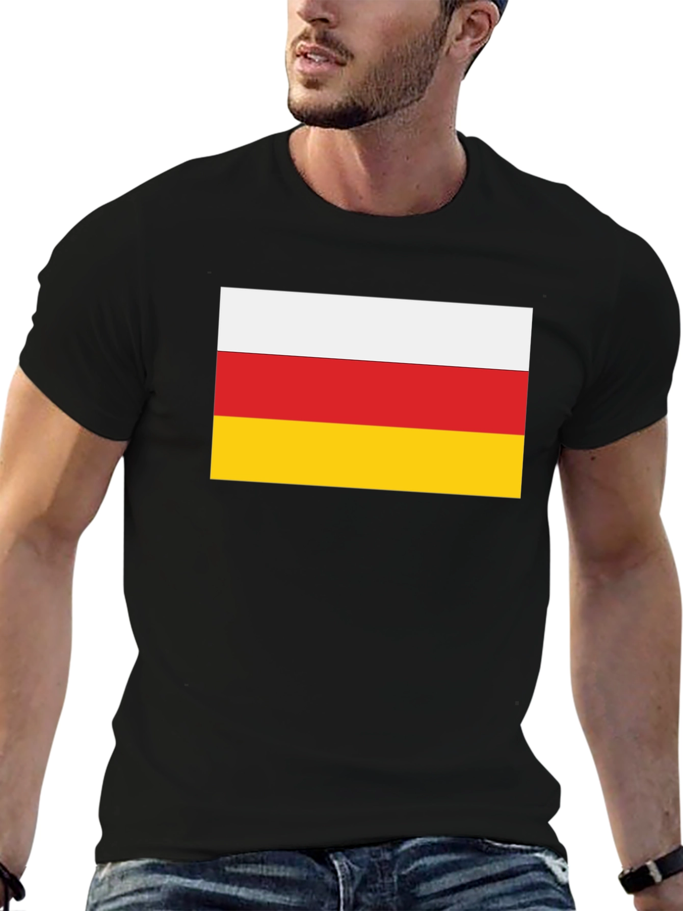 South Ossetia Flag T-Shirt - Black Crew Neck Tee - 6